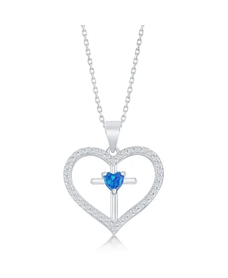 Caribbean Treasures Sterling Silver Cz Cross Heart Pendant