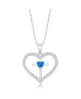 Caribbean Treasures Sterling Silver Cz Cross Heart Pendant