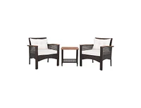 Slickblue 3 Pieces Patio Rattan Furniture Set with Acacia Wood Tabletop