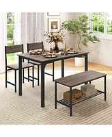 Slickblue 4 Pieces Dining Table Set with 2 Chairs and Bench