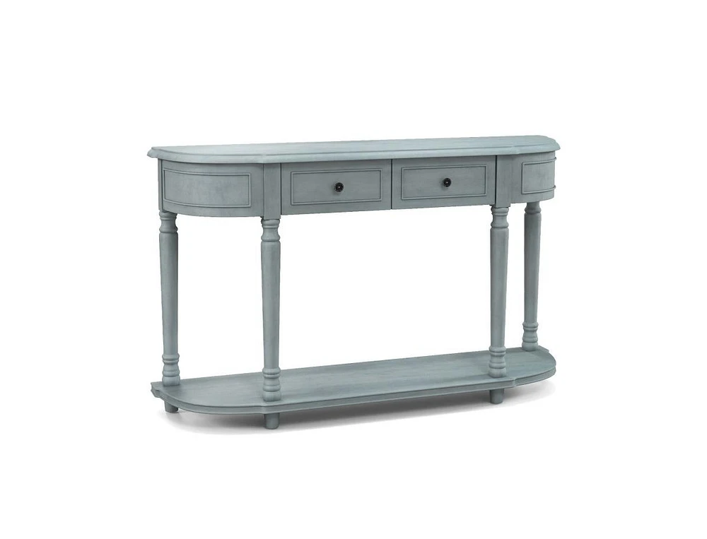 Slickblue 52" Retro Console Table with 2 Drawers and Open Shelf Entryway Sofa Table-Blue