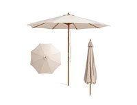 Slickblue 10 Feet Patio Umbrella with 8 Wooden Ribs and 3 Adjustable Heights-Beige