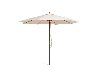 Slickblue 10 Feet Patio Umbrella with 8 Wooden Ribs and 3 Adjustable Heights-Beige