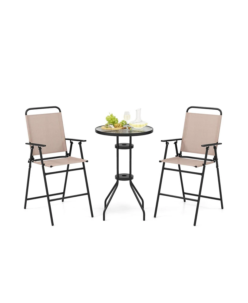 Slickblue 3 Pieces Outdoor Bistro Set with 2 Folding Chairs-Beige