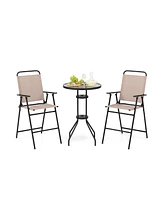 Slickblue 3 Pieces Outdoor Bistro Set with 2 Folding Chairs-Beige