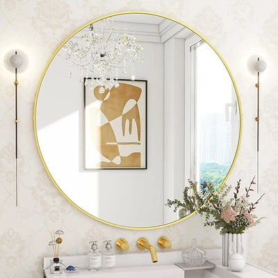 Homlux 30 Inch Round Wall Mirror with Gold Aluminum Alloy Frame
