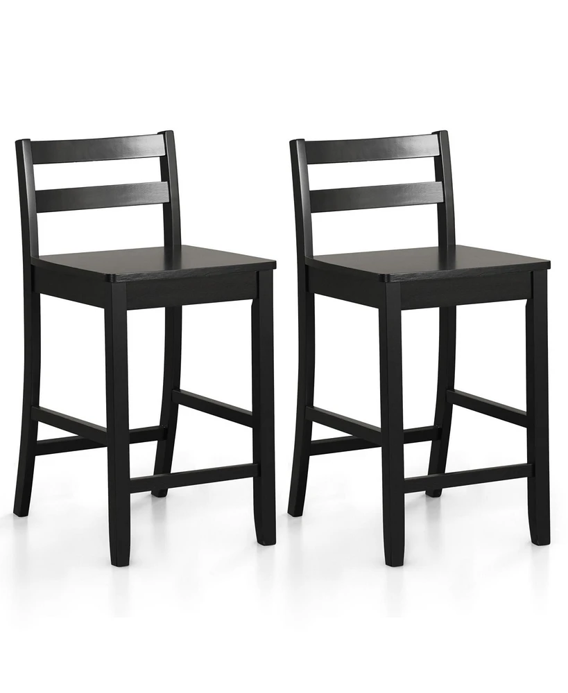 Slickblue Wooden Bar Stools Set of 2 with Ergonomic Backrest and Footrest