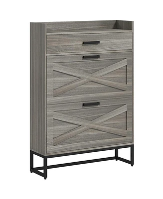 Homcom Narrow Shoe Cabinet with 2 Flip Doors and Top Drawer