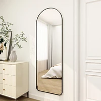 Homlux 64"x21" Arched Full-Length Mirror with Black Aluminum Alloy Frame, Rounded Corners, Standing, Hanging, Leaning