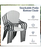 Slickblue Set of 4 Patio Rattan Stackable Dining Chair with Armrest for Garden-White