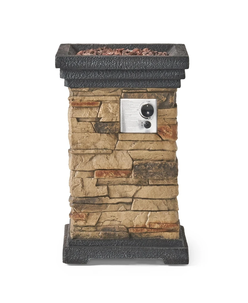 Simplie Fun Natural Stone Fire Column with Lava Rocks for Outdoor Ambiance