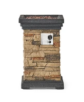 Simplie Fun Natural Stone Fire Column with Lava Rocks for Outdoor Ambiance