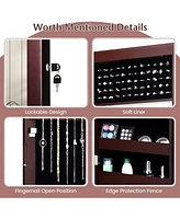 Sugift Lockable Wall Door Mounted Mirror Jewelry Cabinet with Led Lights