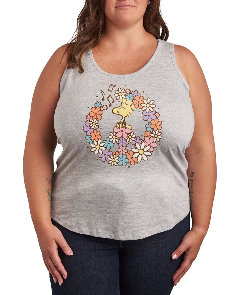 Hybrid Apparel Woodstock Floral Peace Sign Plus Graphic Tank
