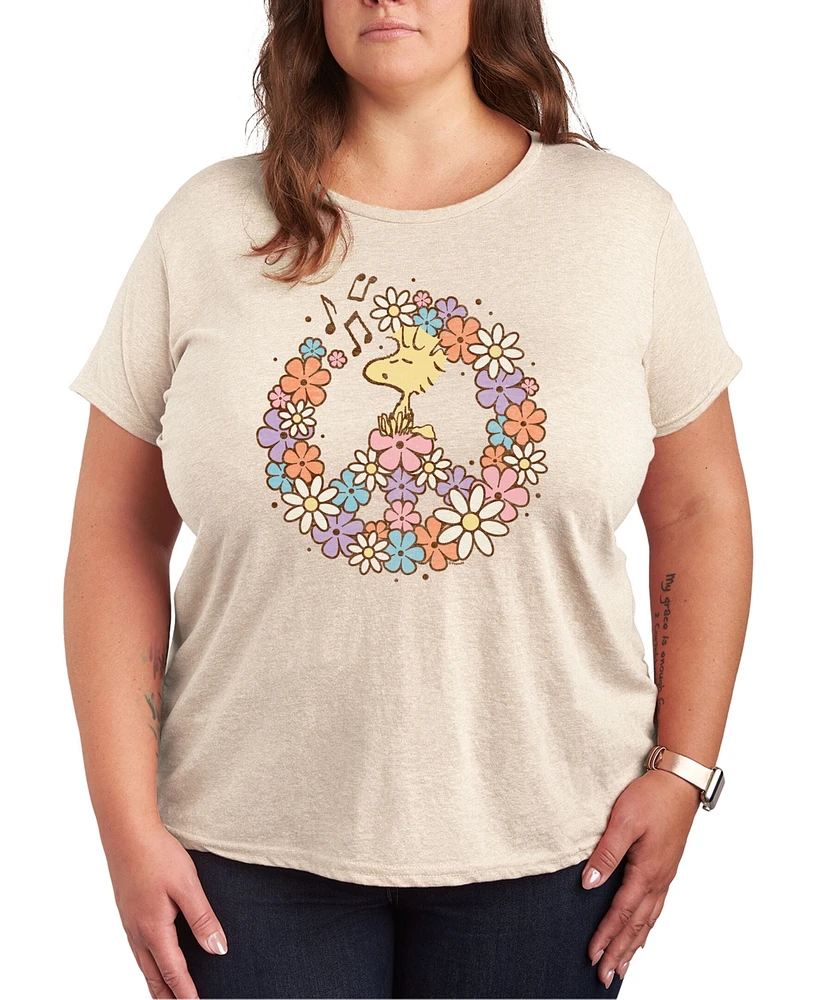 Hybrid Apparel Woodstock Floral Peace Sign Plus Graphic T-Shirt