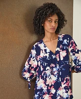 Jones New York Women's 3/4-Sleeve Floral V-Neck Tunic