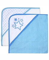 Tendertyme Baby Boys and Girls Stars 2 Pack Hooded Bath Towel Wash Cloth Set
