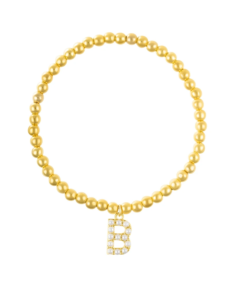 Adornia Gold Stretch Bead Imitation Pearl Letter Bracelet