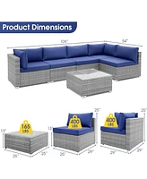 Sugift 6 Piece Patio Conversation Sofa Set with Tempered Glass Coffee Table