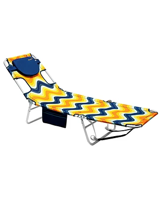 Mondawe 1-Piece Metal Outdoor Chaise Lounge Camping Lawn Chair with Side Pocket and Removable Pillow