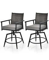 Sugift 360 Degree Swivel Bar Stool Set of 2 with Metal Frame and Pe Rattan Backrest