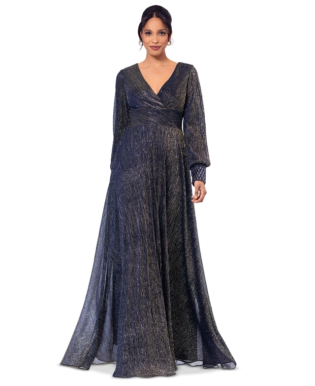 Betsy & Adam Women's Galaxy Metallic V-Neck Gown | Connecticut Post Mall