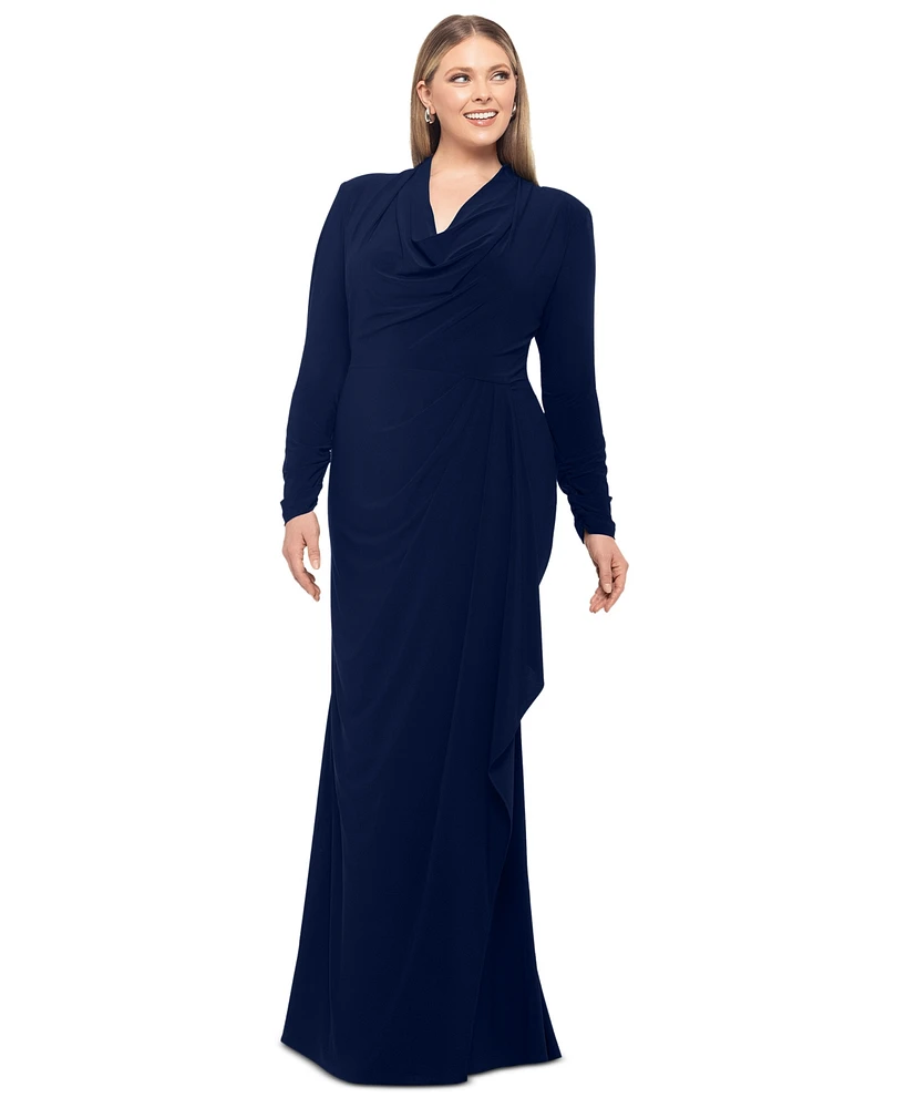 Betsy & Adam Plus Cowlneck Side-Draped Dress