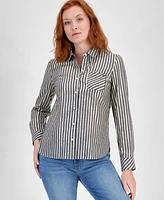 Tommy Hilfiger Women's Shimmering Striped Button-Down Top