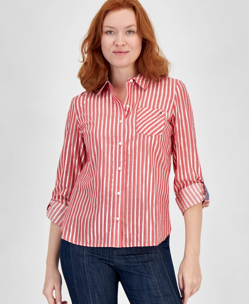 Tommy Hilfiger Women's Shimmering Striped Button-Down Top