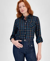 Tommy Hilfiger Women's Plaid Roll-Tab-Sleeve Button-Down Shirt