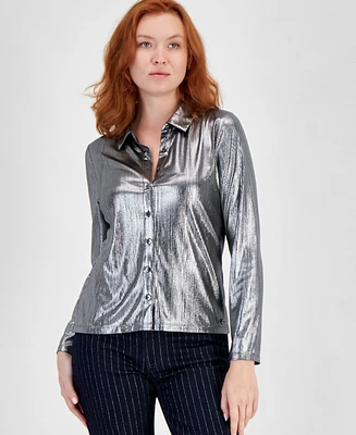 Tommy Hilfiger Women's Metallic Long-Sleeve Button-Up Shirt