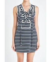 English Factory Women's Striped Knit Lace Up Dress