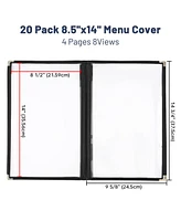 Yescom 20 Pack 8.5"x14" 4 Page 8 View Menu Covers Black Trim Legal Size Restaurant Cafe