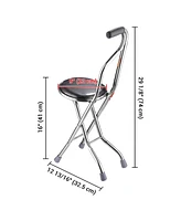 Yescom Medical Folding Walking Stick Seat Four Legged Portable Travel Hiking Cane Chair Stool