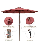 9ft Wooden Patio Umbrella 8 Ribs Outdoor Garden Parasol Beach Sunshade Easy Tilt