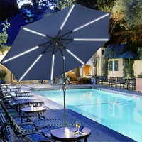9ft Solar Led Patio Umbrella Outdoor Parasol Backyard Sunshade Tilt with Crank