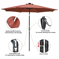 9ft Solar Led Patio Umbrella Outdoor Yard Parasol Cafe Sunshade Tilt with Crank