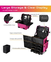 Byootique Deep Pink 2in1 Rolling Makeup Case Soft Sided Cosmetic Organizer 1680D