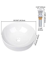 16" Round Porcelain Ceramic Bathroom Countertop Vessel Sink w/Pop up Drain Hotel