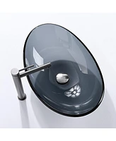 Aquaterior Oval Tempered Glass Vessel Sink w/ Bathroom Single-Hole Faucet Drain