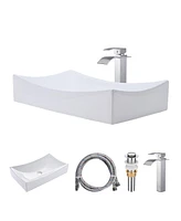 Aquaterior Rectangle Countertop Ceramic Vessel Sink Kit Single Handle Faucet