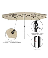 15FT Double-sided Patio Umbrella Sun Shade Fade Resistant Crank Outdoor Garden Market Red