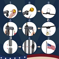 Yescom Bravery 25Ft Sectional Flag Pole Kit Aluminum Outside Inground Yard Garden with 3'x5' Usa Flag Ball Top Black