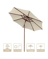 Yescom 9 Ft Wooden Patio Umbrella 8 Ribs Easy Tilt Table Parasol Outdoor Backyard Pool