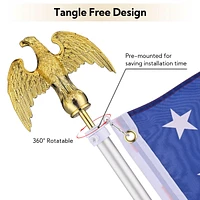 2 Pack 8 Ft Sectional Indoor Flag Pole Set Base Eagle Aluminum 3x5Ft Us Flag