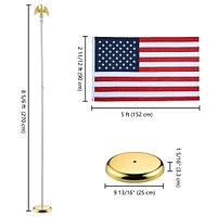 2 Pack 8 Ft Sectional Indoor Flag Pole Set Base Eagle Aluminum 3x5Ft Us Flag