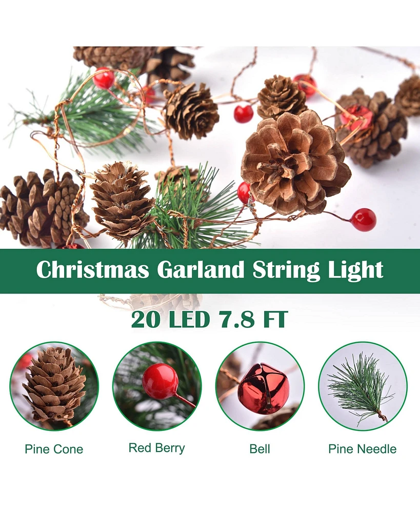 7.8 Ft 20 Led Pine Cone String Lights Battery Christmas Tree Garland Party Decor