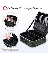 Byootique Rolling Makeup Train Case Portable Cosmetic Bag Set for Freelance Makeup Artist Cosmetic Organize Storage Travel, Black