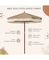 LAGarden 7' Patio Khaki Umbrella with Tassels UPF50+ Boho Style 5-Year-Non-Fading for Yard,Model:BH7W-10P