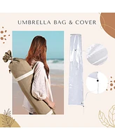 LAGarden 7' Patio Khaki Umbrella with Tassels UPF50+ Boho Style 5-Year-Non-Fading for Yard,Model:BH7W-10P